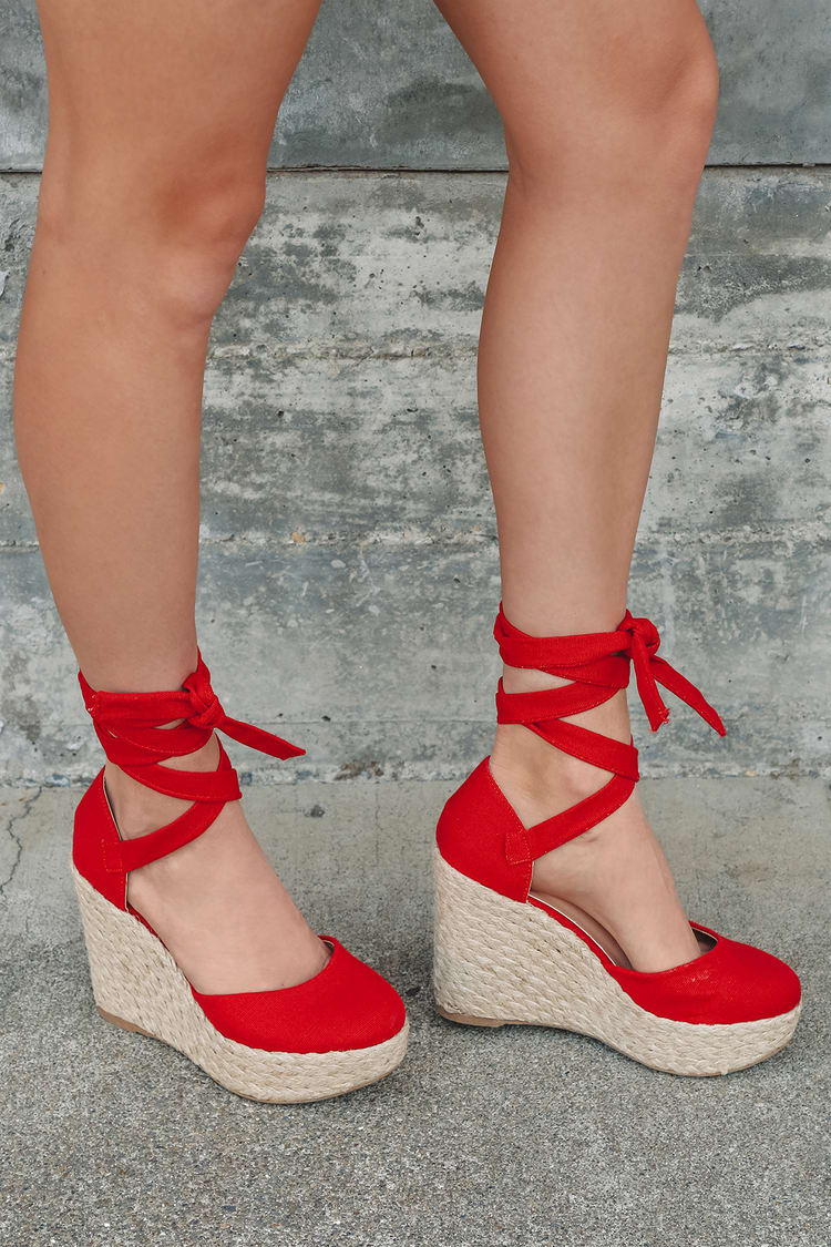 red wedge heels
