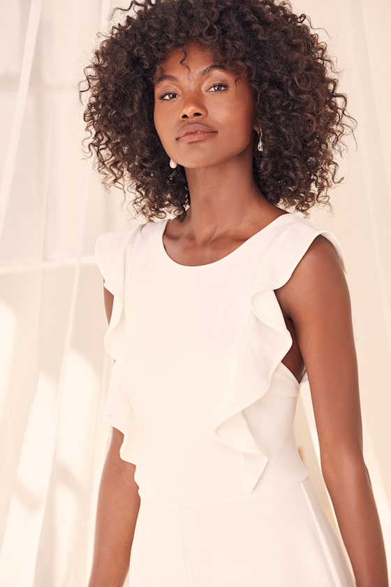 Feel Your Love White Ruffled Wide-Leg Jumpsuit 4