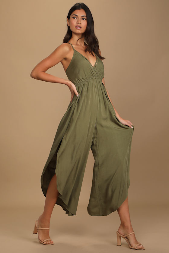 Olive Sleeveless Wide Leg Jumpsuit main image 0
