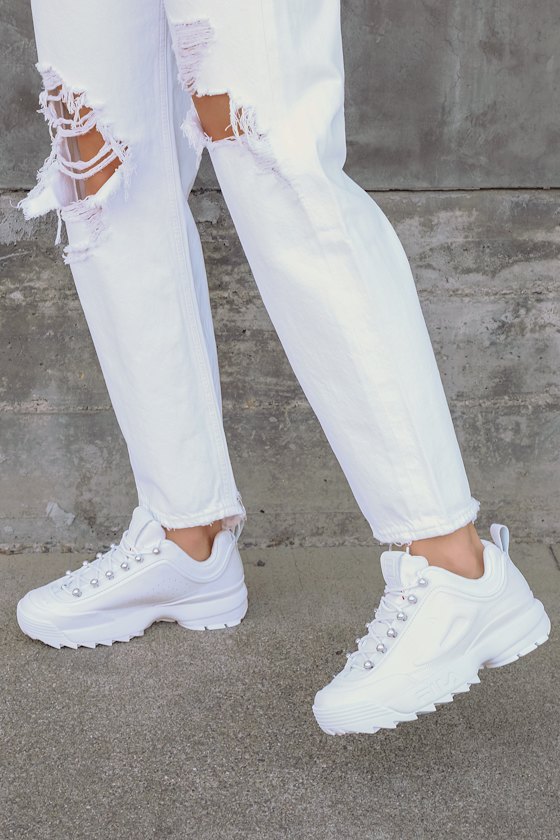 Disruptor Zero Pearl White Leather Chunky Sneakers 1