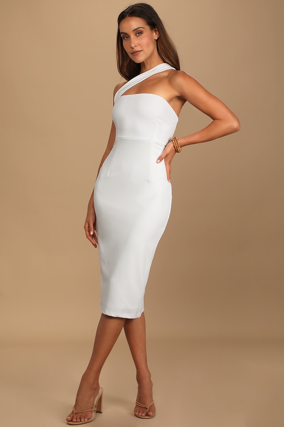 Lulus Hold Your Attention Ivory One-shoulder Sleeveless Midi Dress