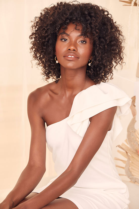 Be My Destiny White Ruffled One-Shoulder Mini Dress 9