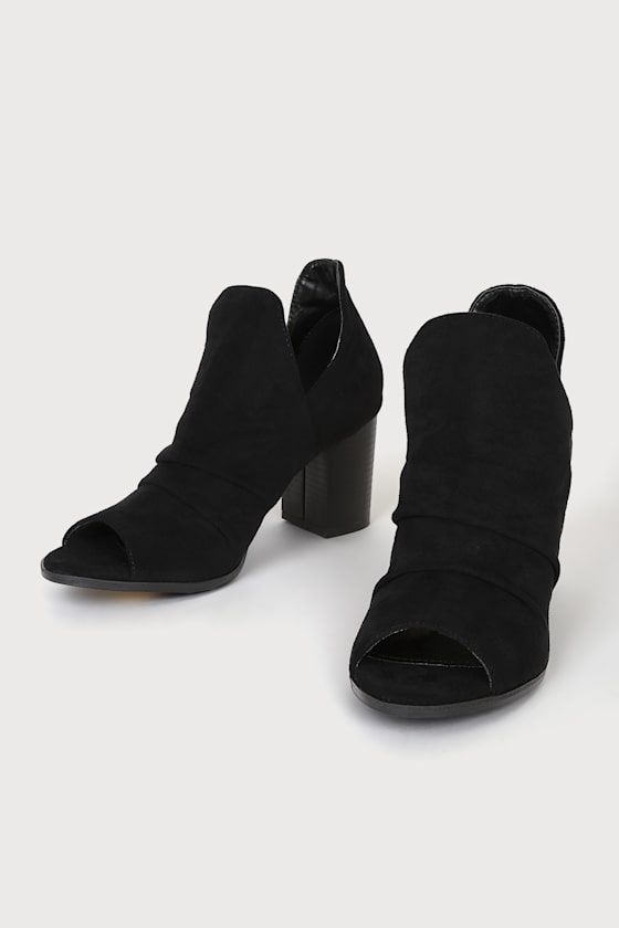 Raymay Black Suede Cutout Peep-Toe Ankle Booties 3