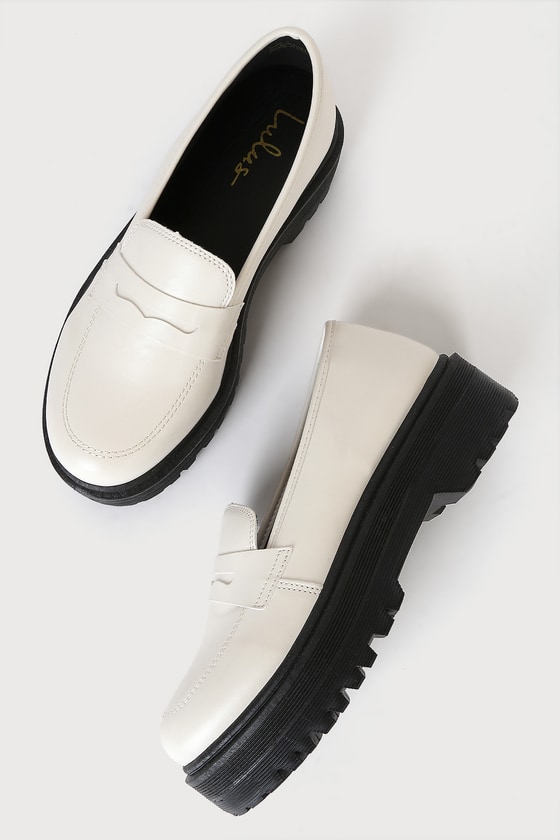 White Loafers - Flatform Loafers - Faux Leather Platforms - Lulus