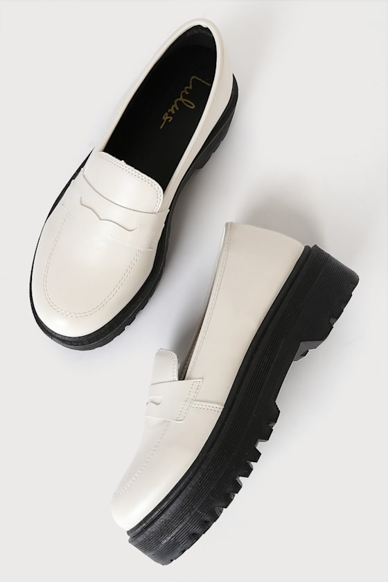 White Loafers Flatform Loafers Faux Leather Platforms Lulus
