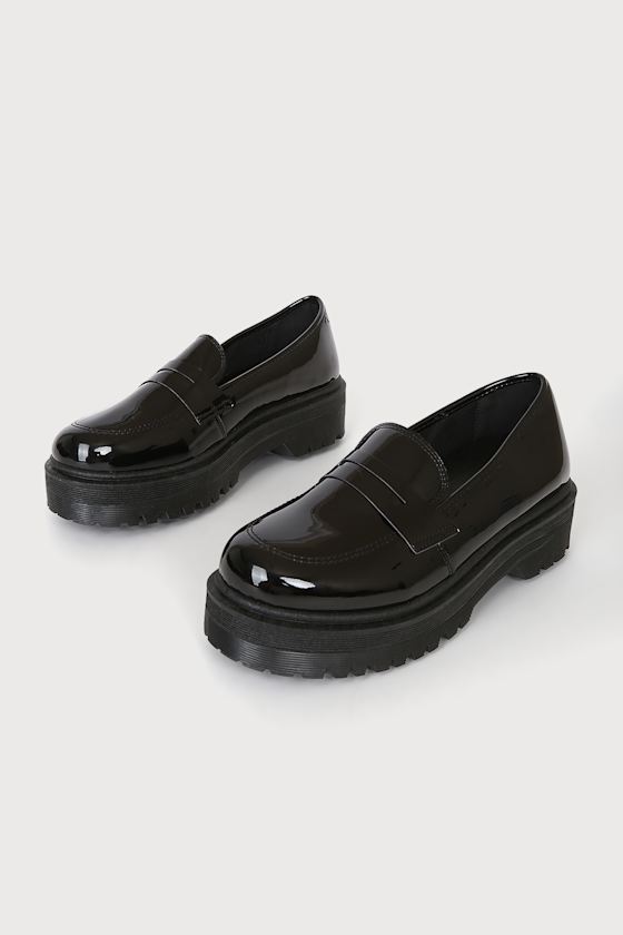 Maysie Black Patent Flatform Loafers 3
