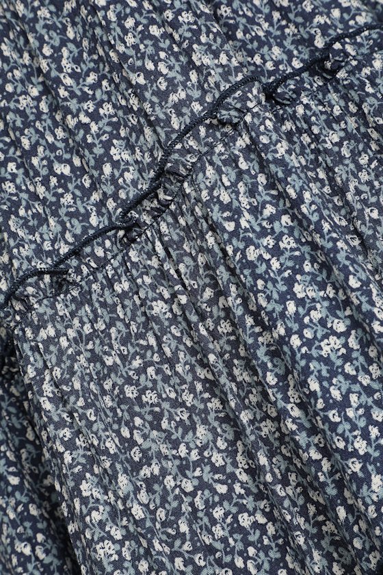 Navy Blue Babydoll Dress - Floral Sundress - Tiered Mini Dress - Image 5