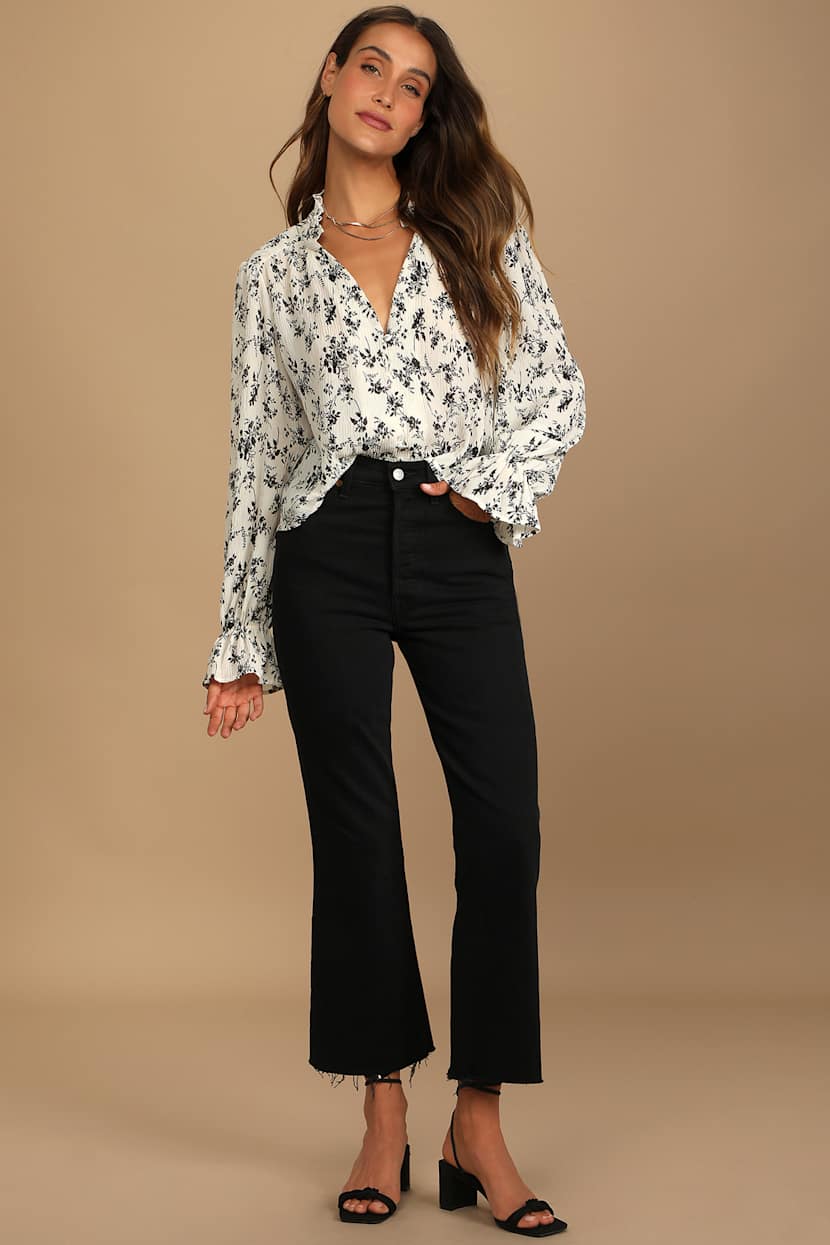 Keep Things Classy Beige Floral Print Button-Up Long Sleeve Top
