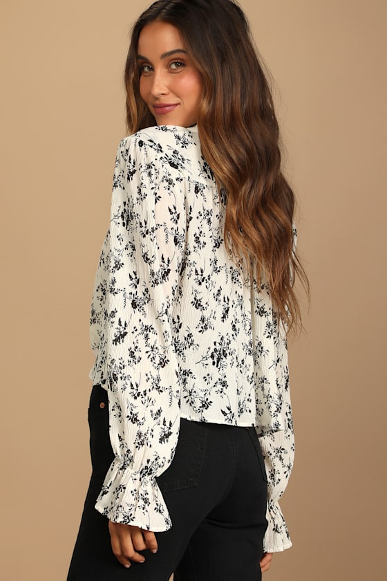 Keep Things Classy Beige Floral Print Button-Up Long Sleeve Top - thumbnail 4