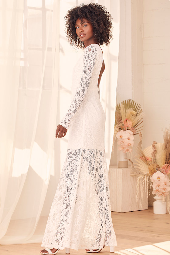 White Lace Dress - Lace Wedding Dress - Long Sleeve Maxi Dress - Lulus