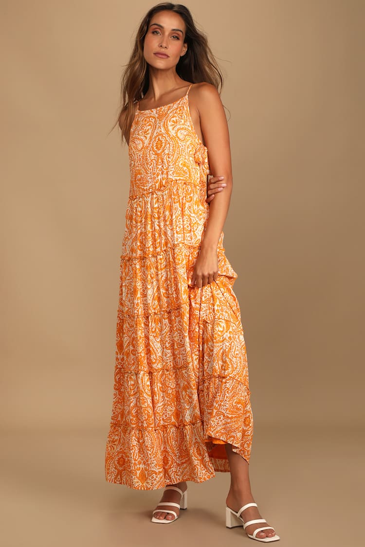 open lace back dress You Got It Rust Orange Paisley Dress, Small - The Mint Julep Boutique
