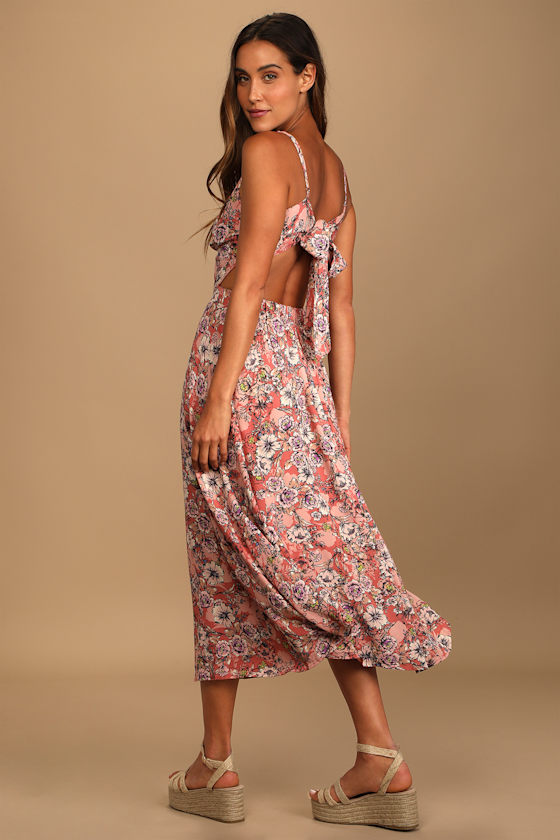 Ties With You Rose Pink Floral Print Tie-Back Midi Dress 2