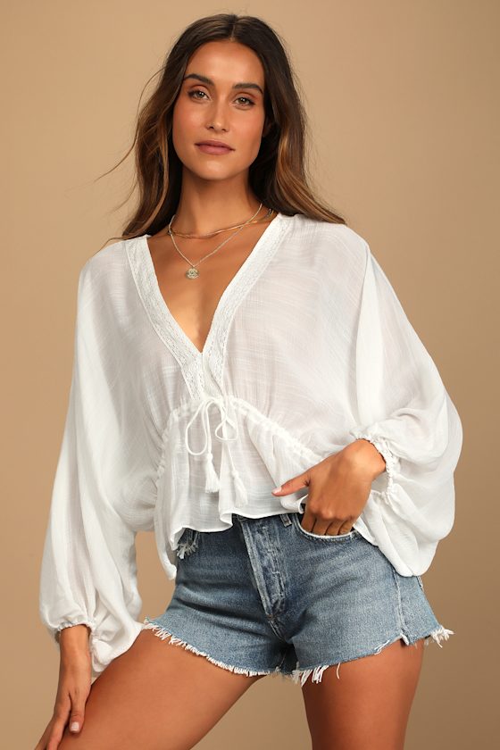 Breezy Behavior White Dolman Sleeve Top 11