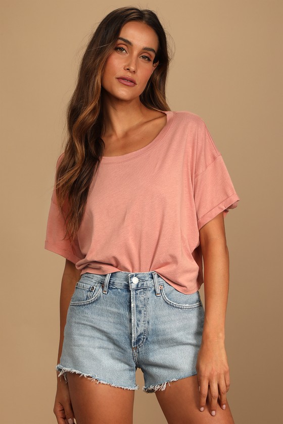 Try it Out Peach Oversized Cropped Tee