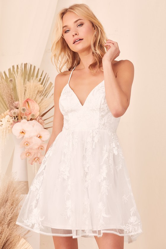 White skater wedding dress hotsell