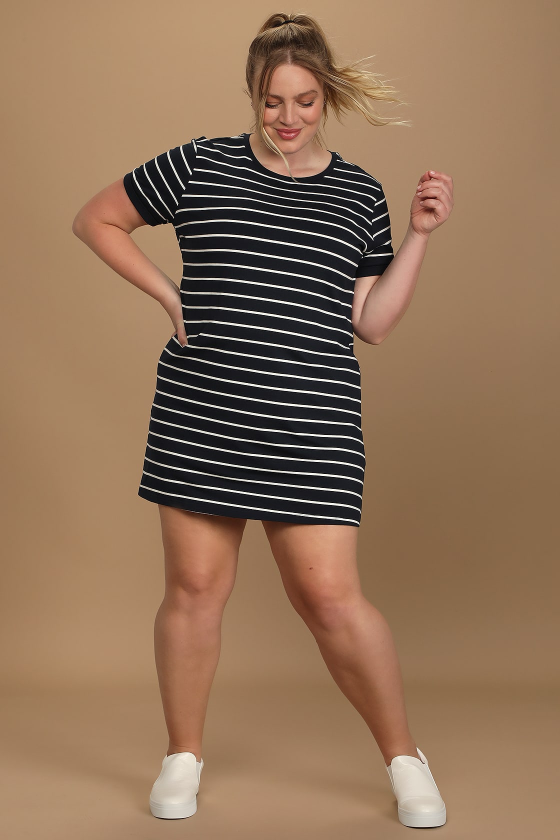 Plus Size Blue and White Stripe Dress for Greece Vacation
