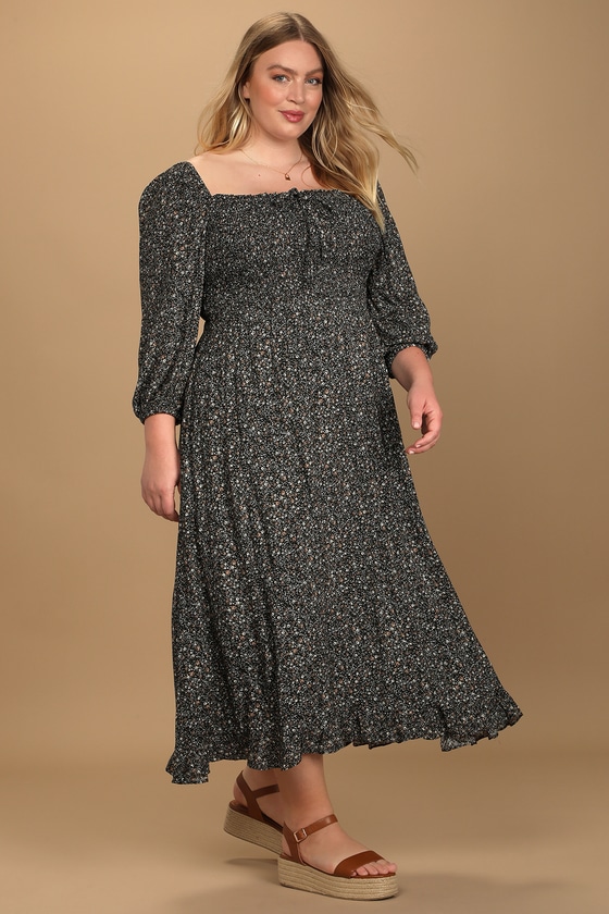 Black Floral Print Dress - Half Sleeve Dress - Boho Maxi Dress - Lulus