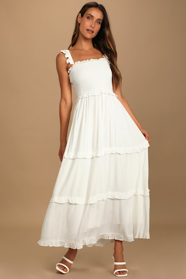 White Smock Dress Tall Ruffled White Maxi Dress Tiered Maxi Dress