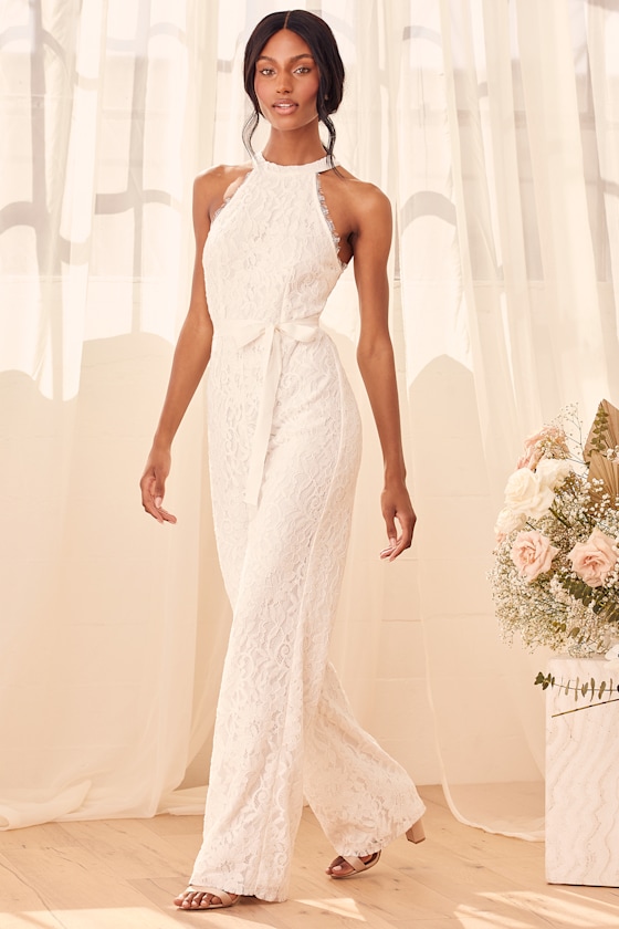 My Only One White Lace Halter Wide-Leg Jumpsuit 2