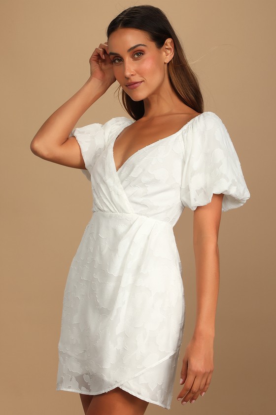 White Mini Dress - Burnout Floral Dress - Off-the-Shoulder Dress - Lulus