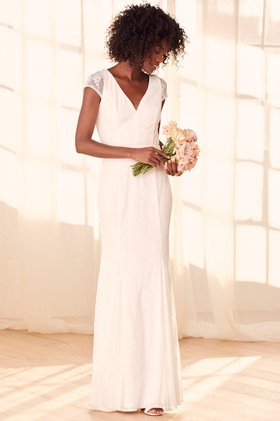 The One You Love White Lace Cap Sleeve Mermaid Maxi Dress 3