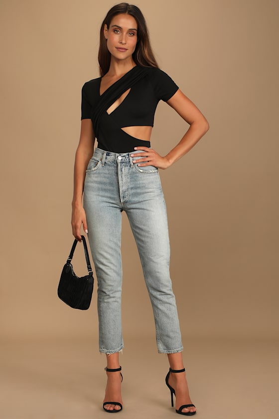 Making the Cut Black Short Sleeve Cutout Bodysuit 4