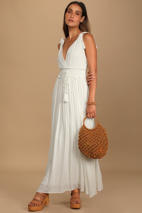 White Maxi Dress - Tie-Strap Dress - Drawstring Waist Dress - Lulus
