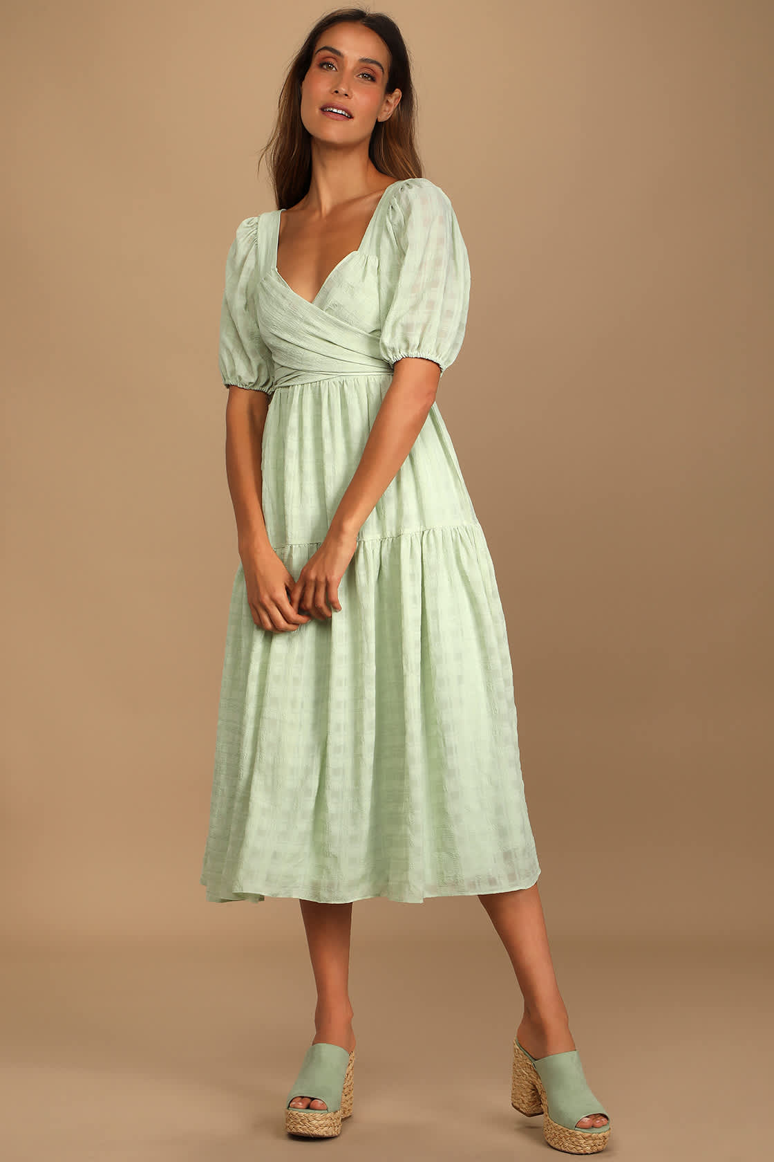 Sage Midi Dress Tiered Midi Dress Puff Sleeve Midi Dress Lulus