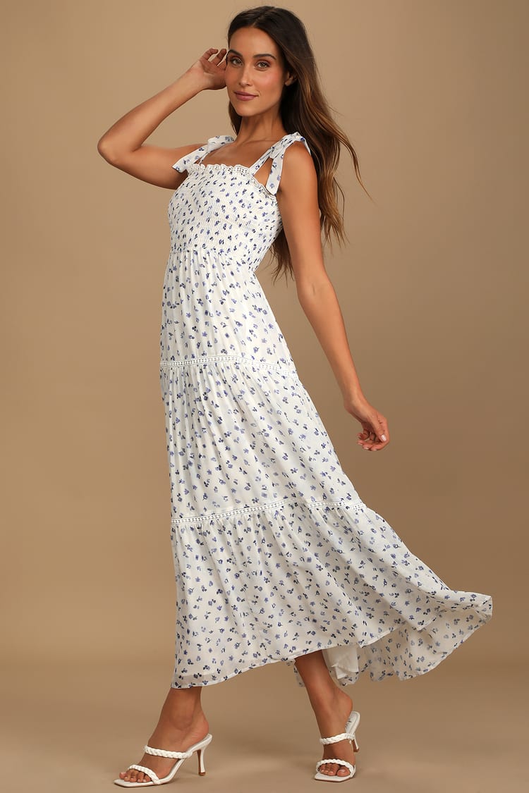 Chic Two-Piece Dress - Floral Print Dress - White Maxi Dress - Lulus