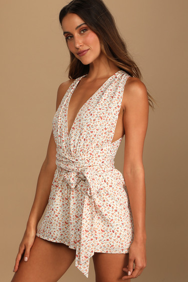 Good Changes White Floral Print Convertible Romper