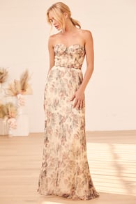 Most Beautiful Day Ivory Multi Floral Print Organza Maxi Dress