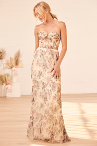 Most Beautiful Day Ivory Multi Floral Print Organza Maxi Dress