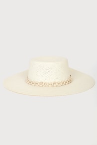 Beach Daze Cream Beaded Boater Hat