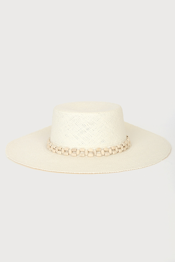 Beach Daze Cream Beaded Boater Hat 4