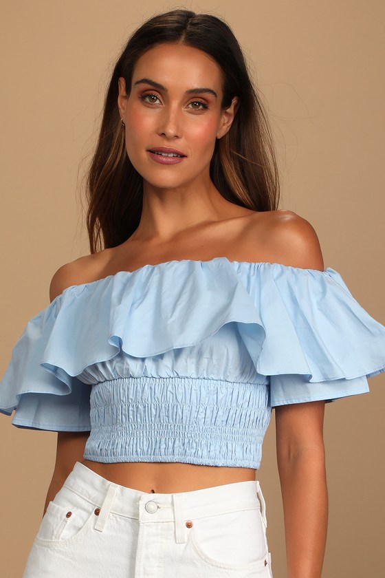 Light Blue Top - Off-the-Shoulder Top - Crop Top - Women's Tops - Lulus