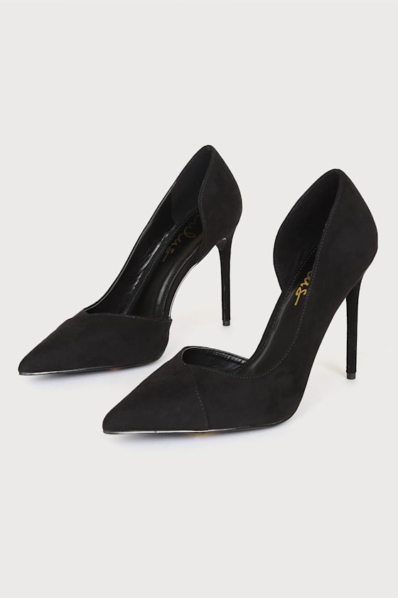 Satsuki Black Suede Pointed-Toe D'Orsay Pumps 1