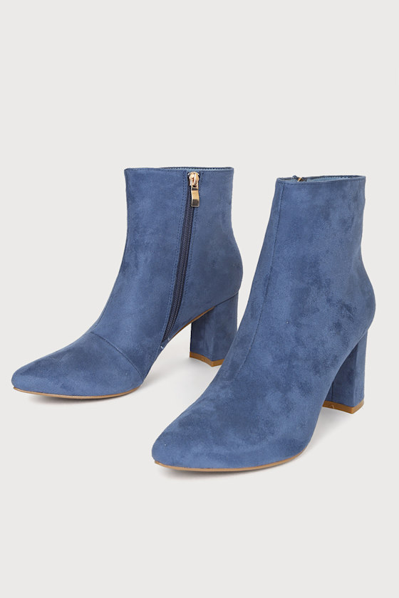 Sarai Slate Blue Suede Pointed-Toe Ankle Booties 2