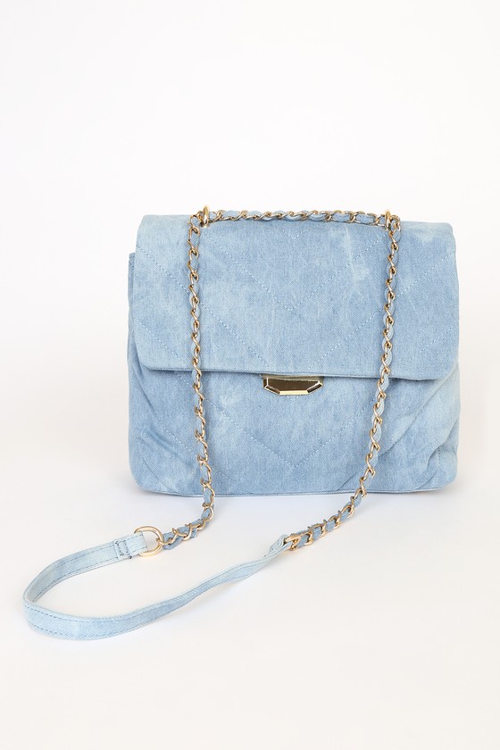 Perfect Look Light Blue Denim Quilted Crossbody Bag