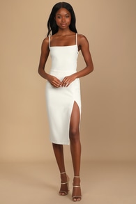 Maple White Lace-Up Column Midi Dress