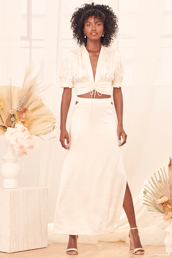 IVORY SATIN SKIRT
