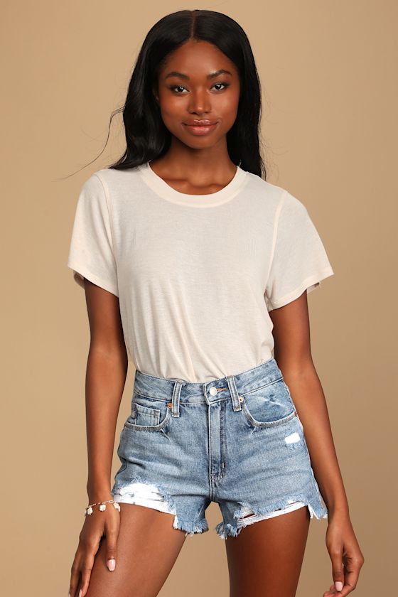 Warm Days Medium Wash Distressed High Rise Cutoff Shorts 5