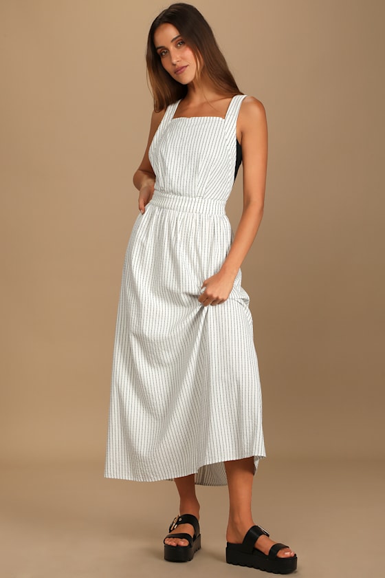 Sweet Conversations White Striped Sleeveless Midi Dress 4