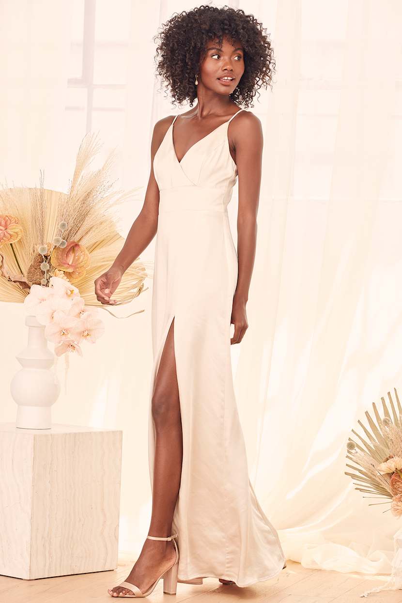 lulus champagne maxi dress Champagne Satin Dress - Halter Maxi Dress - Chic Satin Dress