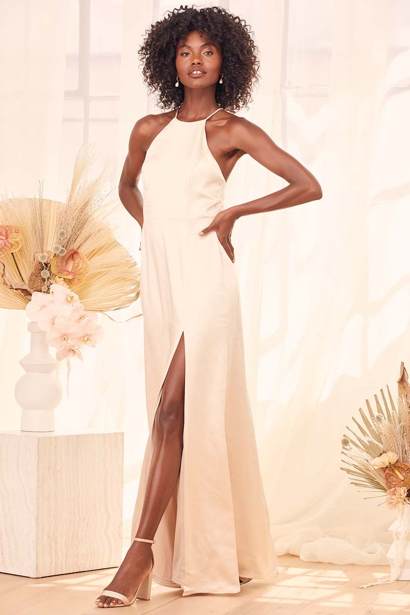 elegant cocktail dresses with sleeves Strapless Beaded Striped Champagne Gold Prom Dress– PromGirl main image 1