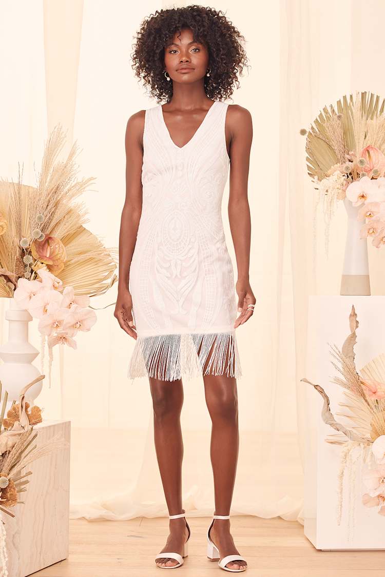 white fringe bodycon dress Midi - Sequin Dress - Dress - Dress Uniform: Full dress blue label: New Color Code:730 Dramatic long fringe sleeve