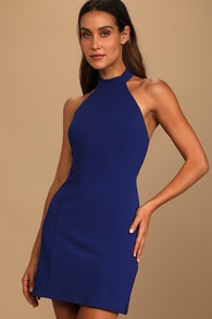 Striking Style Dark Blue Halter Bodycon Mini Dress
