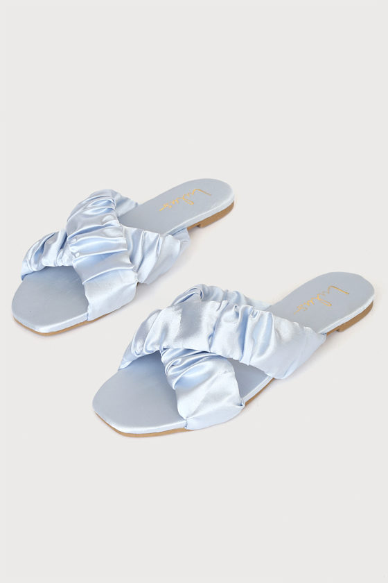 Dallyce Blue Satin Ruched Slide Sandals 3