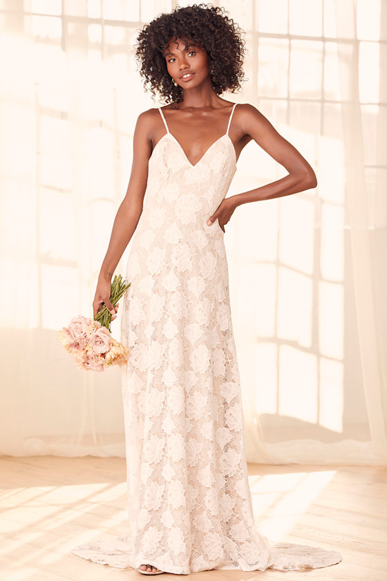 Vision to Behold Beige and White Lace Maxi Dress 5