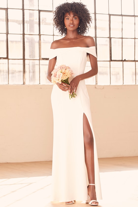 Favorite Love Story White Off-the-Shoulder Mermaid Maxi Dress