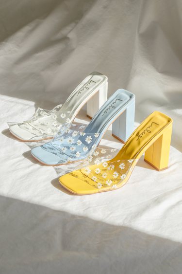 Viona Blue Floral Print High Heel Sandals